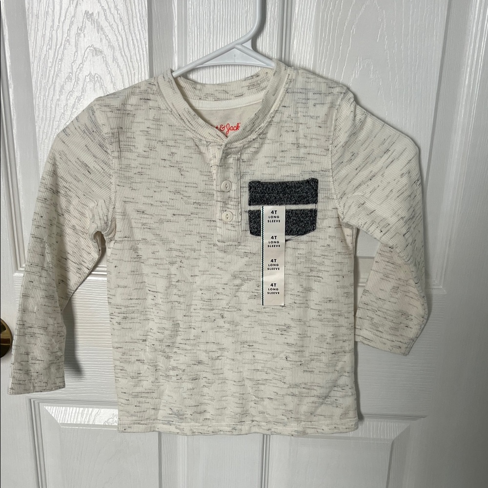 Cat & Jack Cream Henley Shirt with Black Pocket